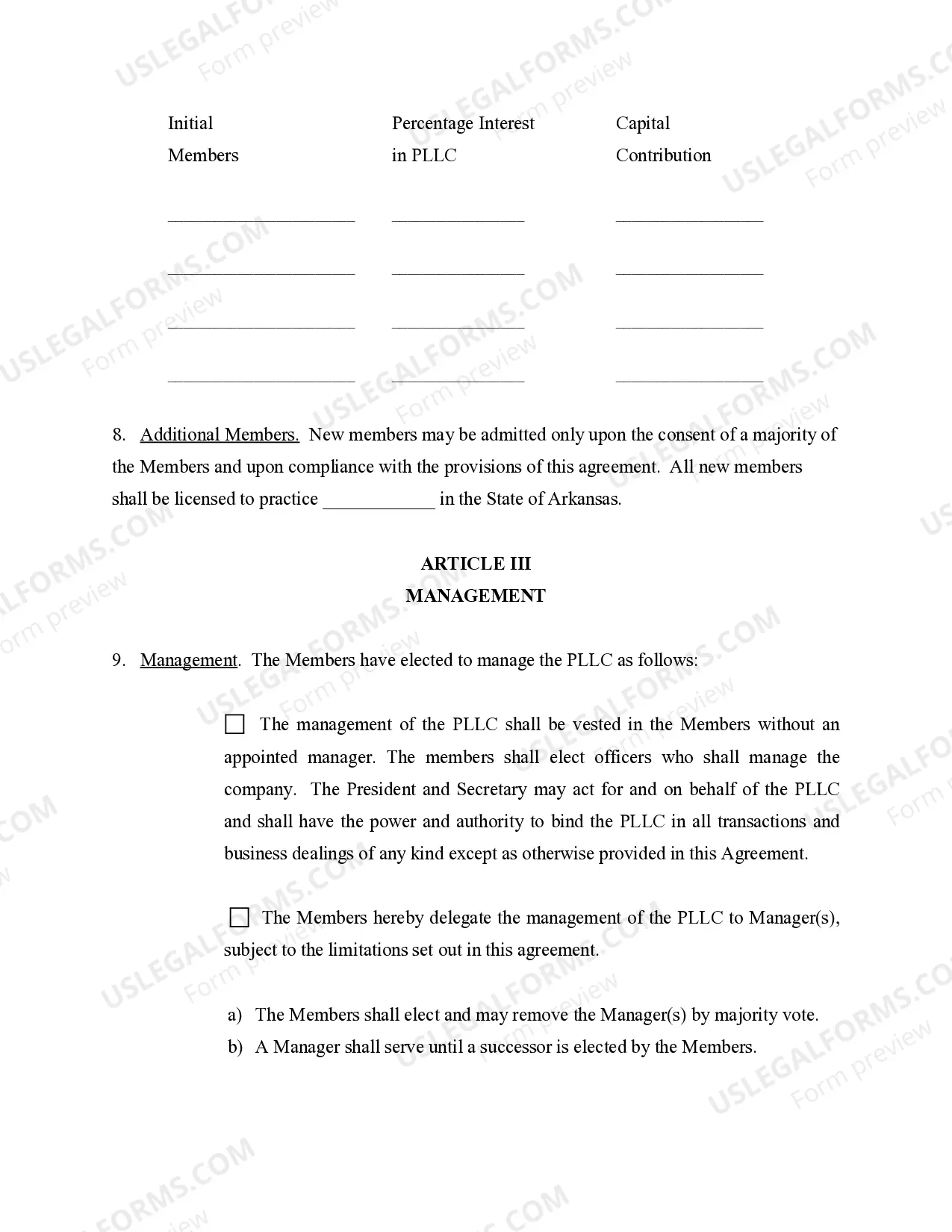 Preview Sample Operating Agreement for Professional Limited Liability Company PLLC