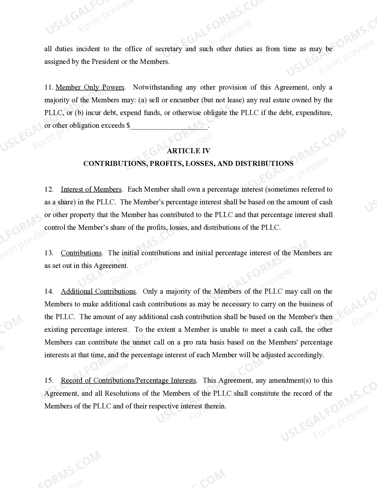 Preview Sample Operating Agreement for Professional Limited Liability Company PLLC