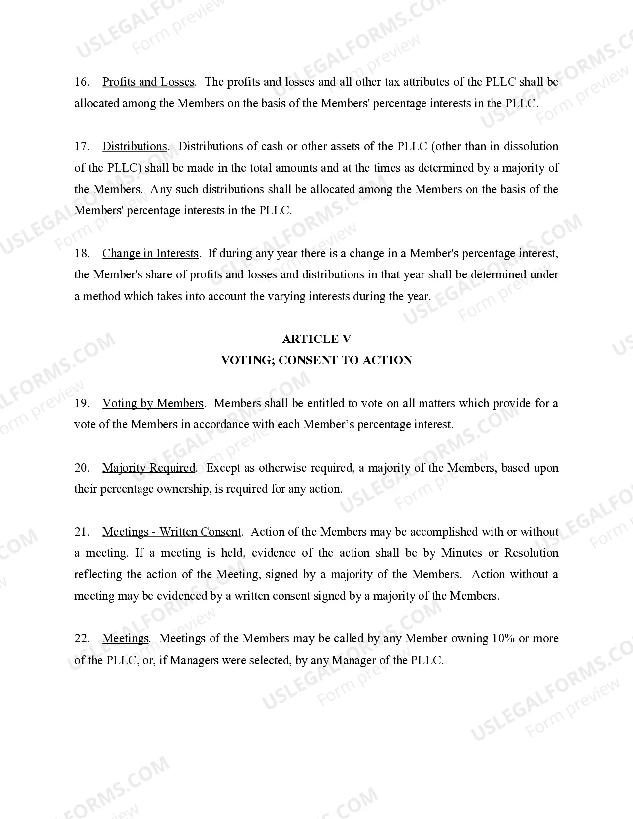 Preview Sample Operating Agreement for Professional Limited Liability Company PLLC