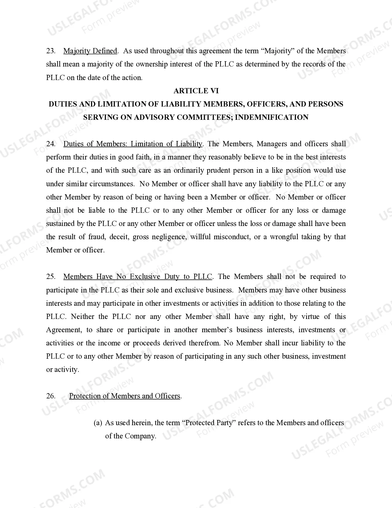 Preview Sample Operating Agreement for Professional Limited Liability Company PLLC