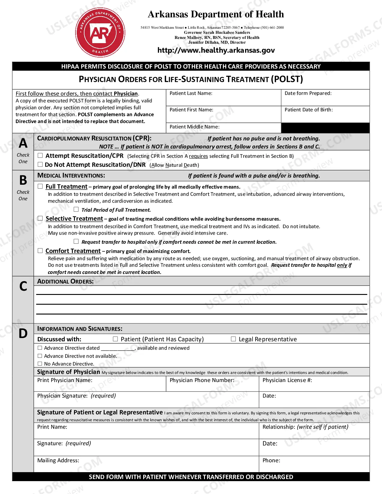Preview Arkansas Physician Orders for Life Sustaining Treatment