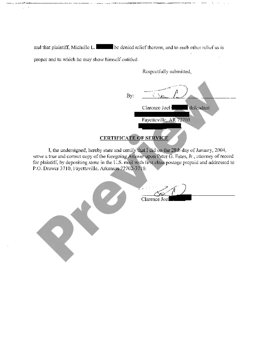 Preview A04 Answer To Complaint For Divorce with No Children