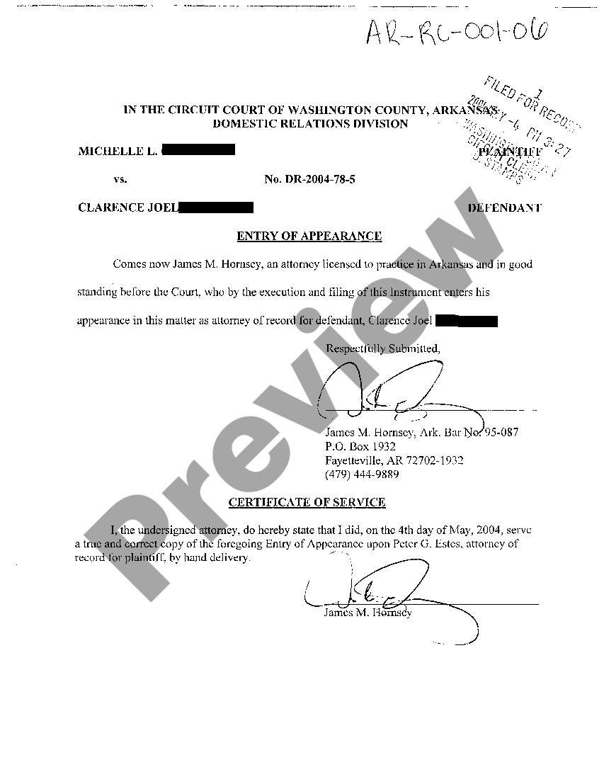 Arkansas Entry of Appearance What Is Entry Of Appearance US Legal Forms