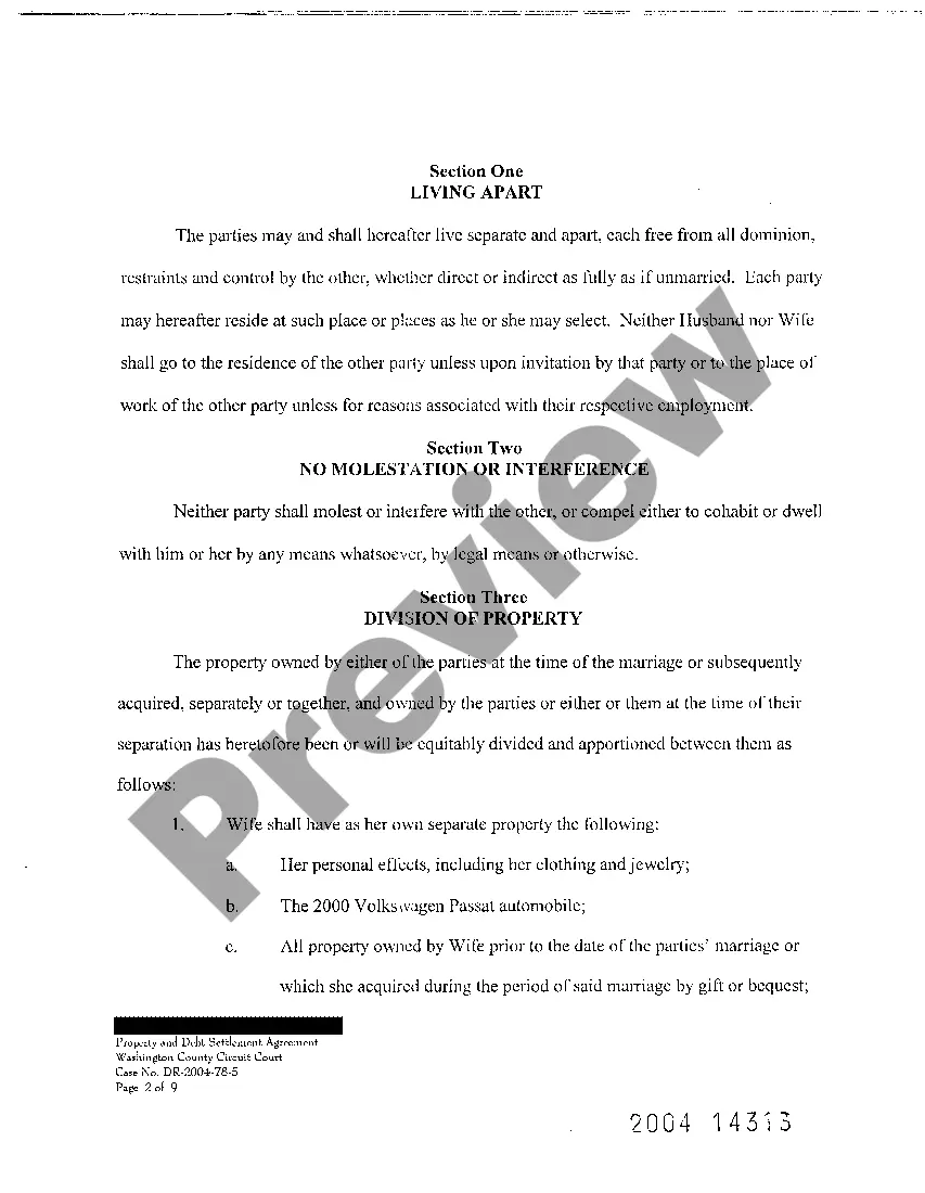 Preview A08 Legal Separation, Property and Debt Distribution Agreement