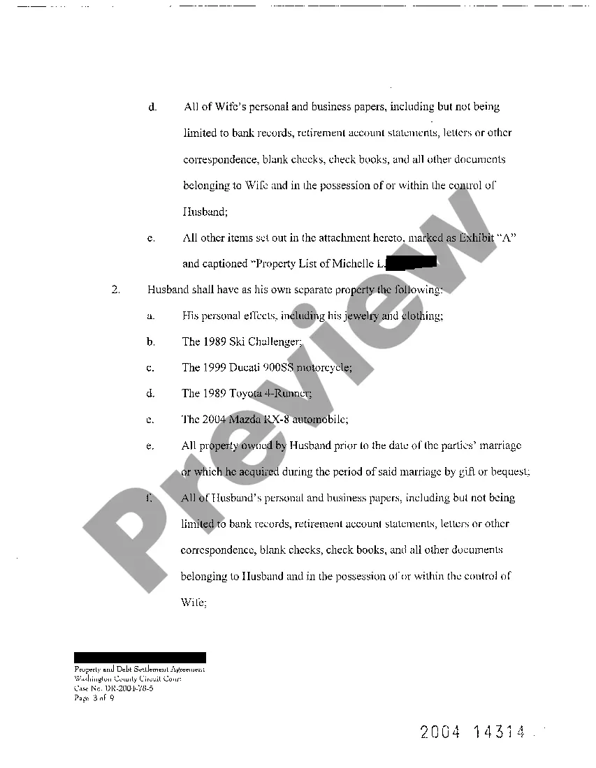 Preview A08 Legal Separation, Property and Debt Distribution Agreement