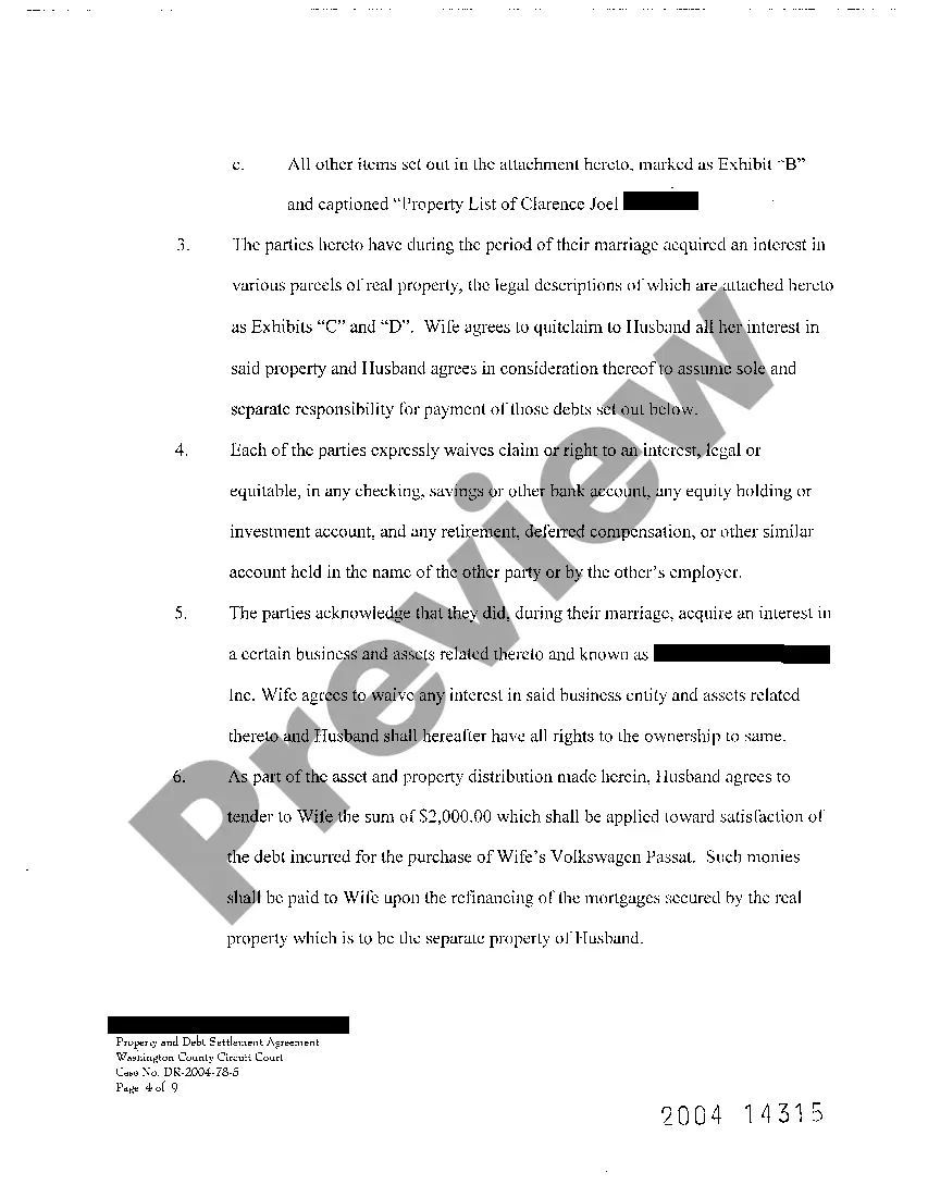 Preview A08 Legal Separation, Property and Debt Distribution Agreement