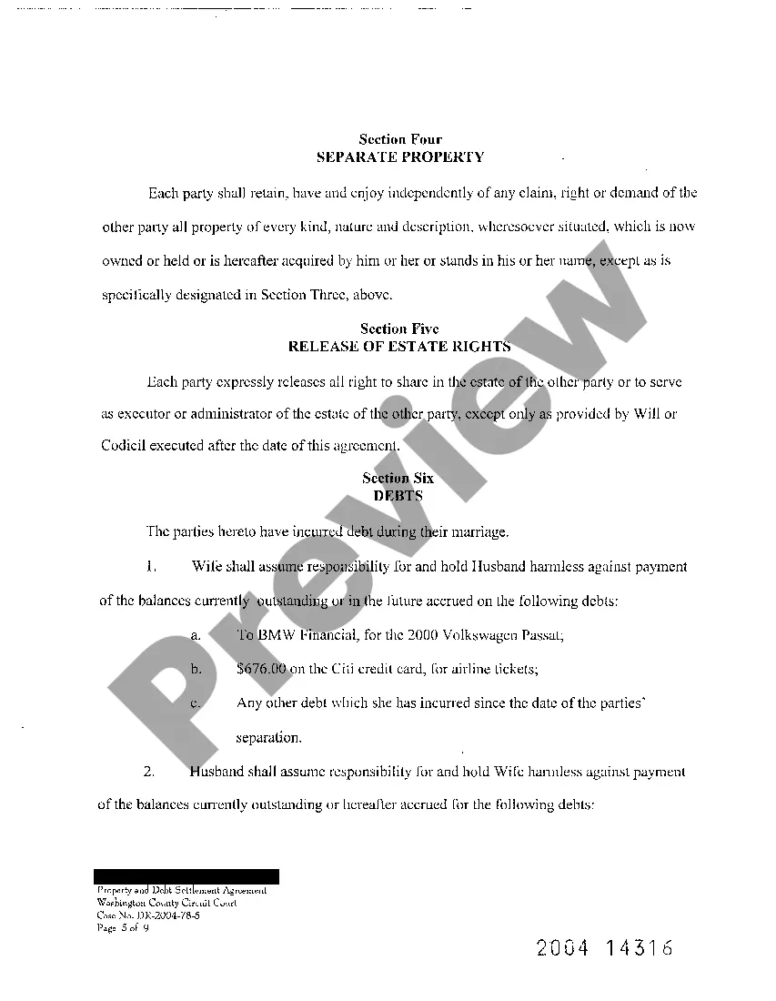 Preview A08 Legal Separation, Property and Debt Distribution Agreement