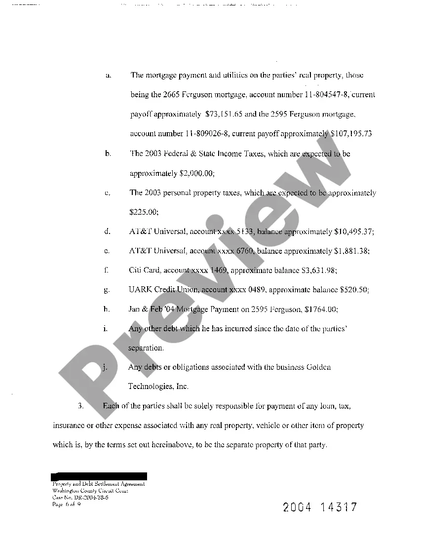 Preview A08 Legal Separation, Property and Debt Distribution Agreement