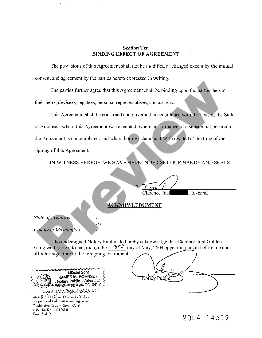 Preview A08 Legal Separation, Property and Debt Distribution Agreement