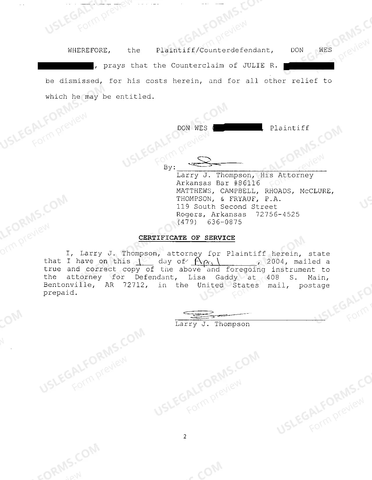 Preview A07 Answer To Counterclaim on Divorce with No Children