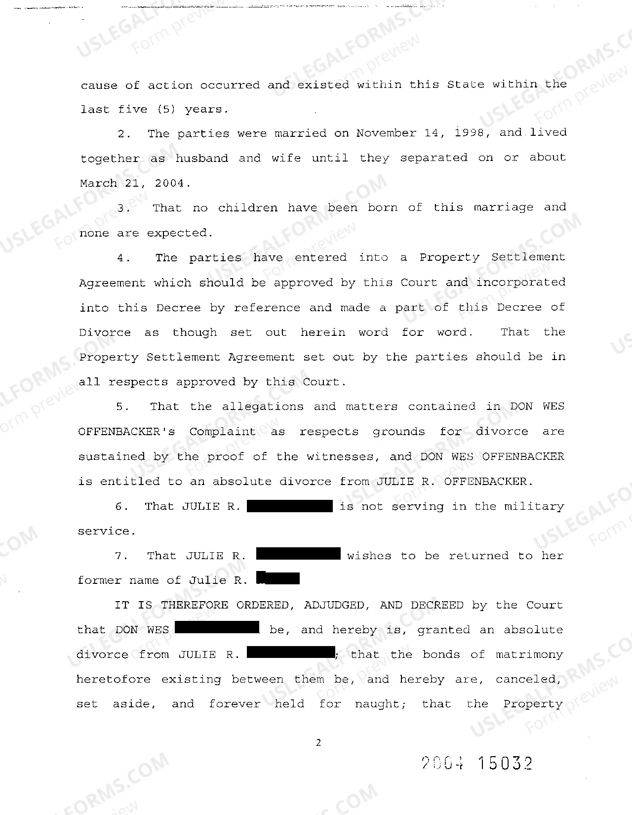 Preview A14 Decree of Divorce on Divorce with No Children