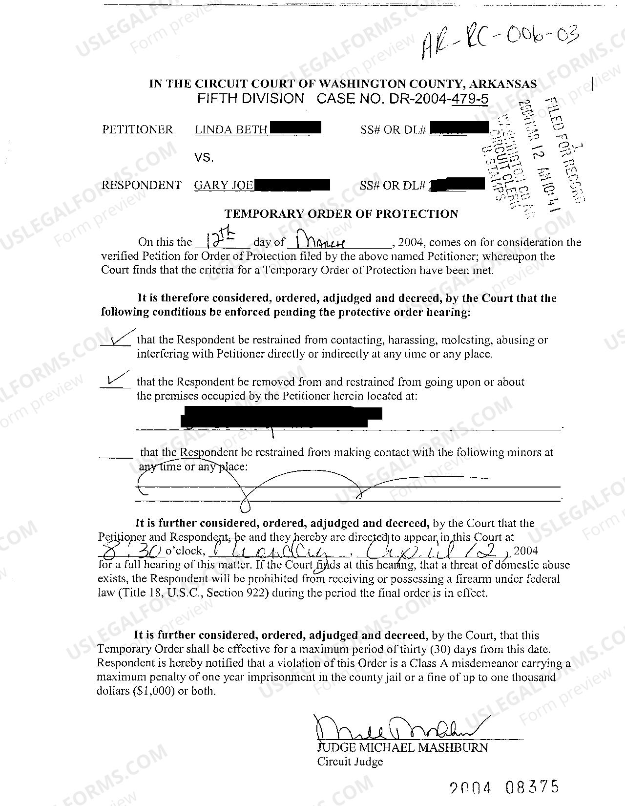 Arkansas Temporary Order of Protection Arkansas Order Of Protection