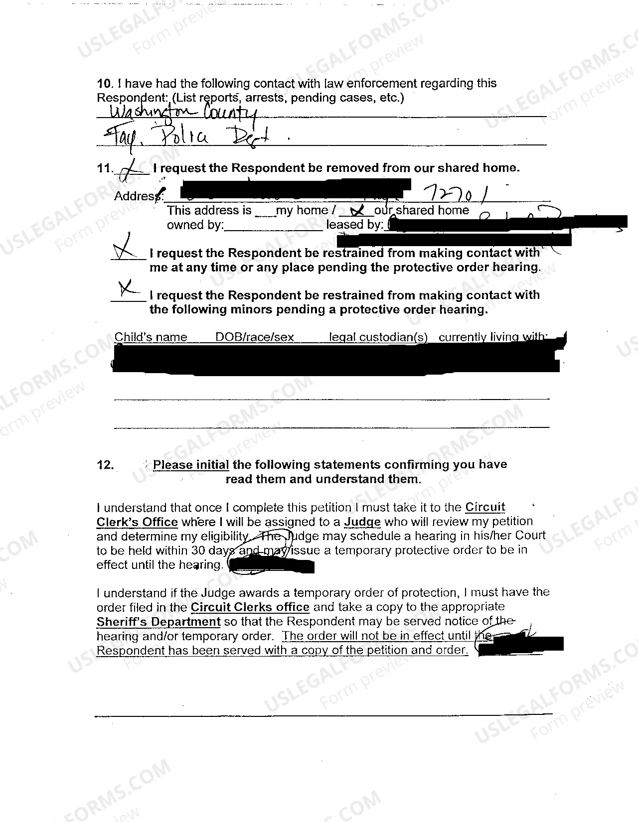 Preview A02 Petition For Order of Protection