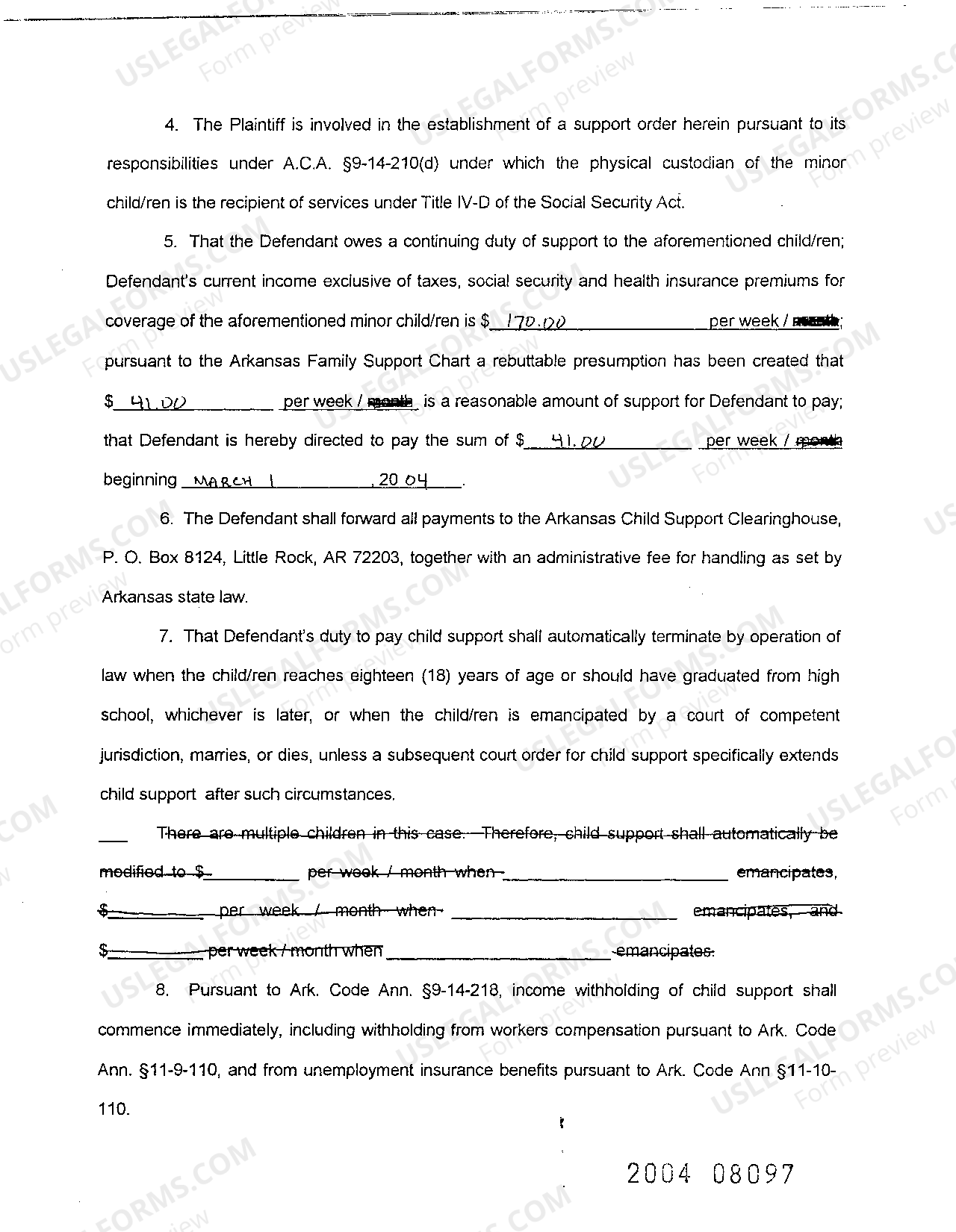 Arkansas Child Support Application Form US Legal Forms