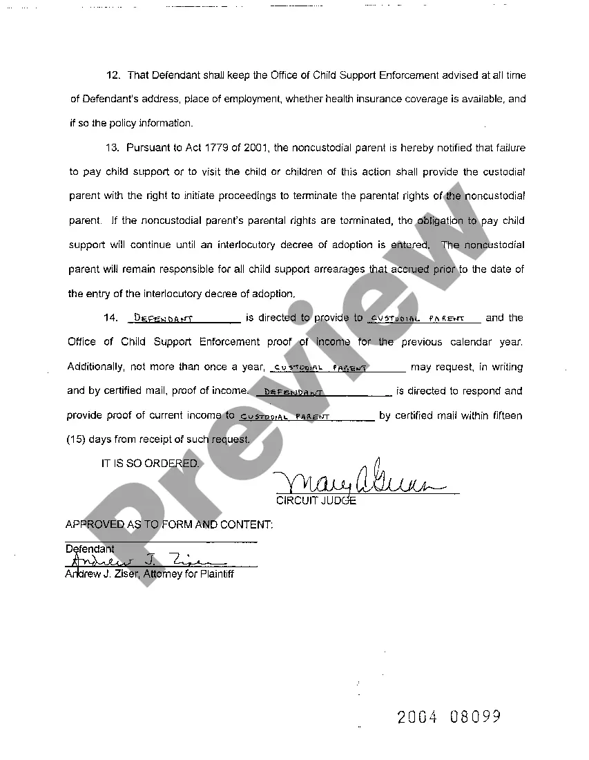 Get A05 Order of Child Support Preview A05 Order of Child Support