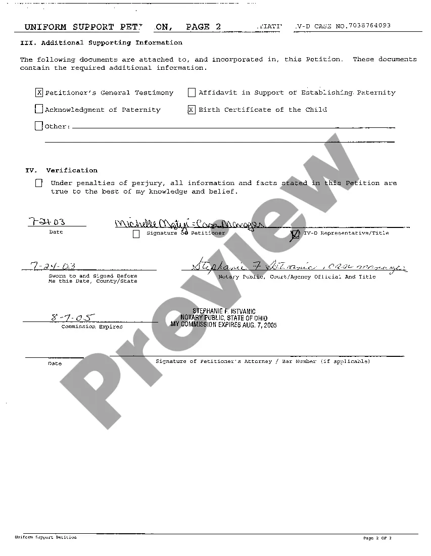 Preview A02 Uniform Support Petition for Child Support