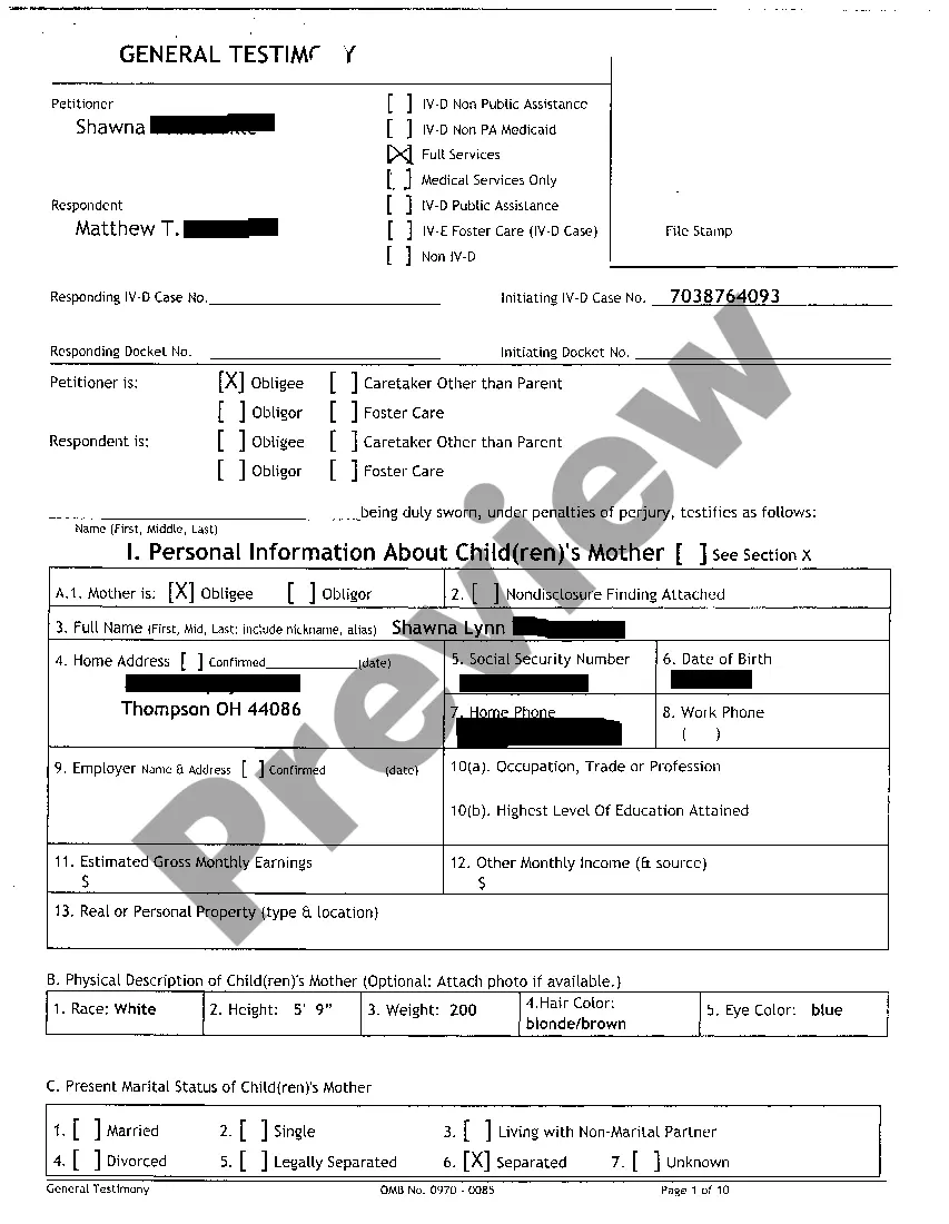 Preview A02 Uniform Support Petition for Child Support