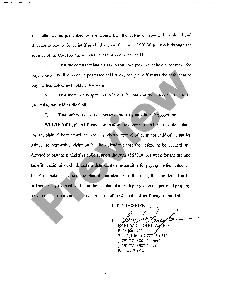 Preview A02 Complaint In Equity for Divorce with Children