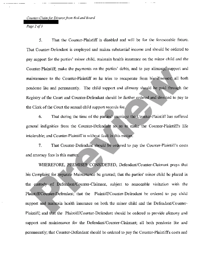 Preview A05 Counterclaim For Separate Maintenance