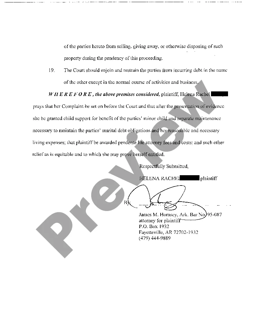 Preview A02 Complaint For Separate Maintenance with Children