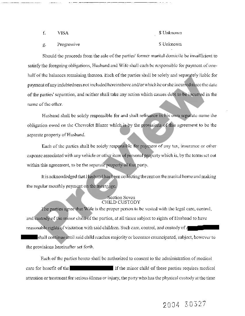 Preview A08 Custody, Property, and Debt Distribution Agreement in Divorce with Children