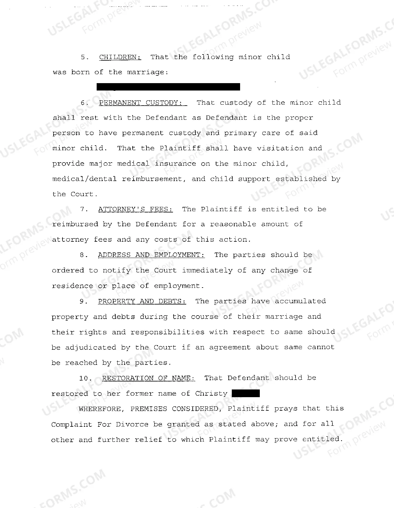 Preview A02 Complaint For Divorce with Children