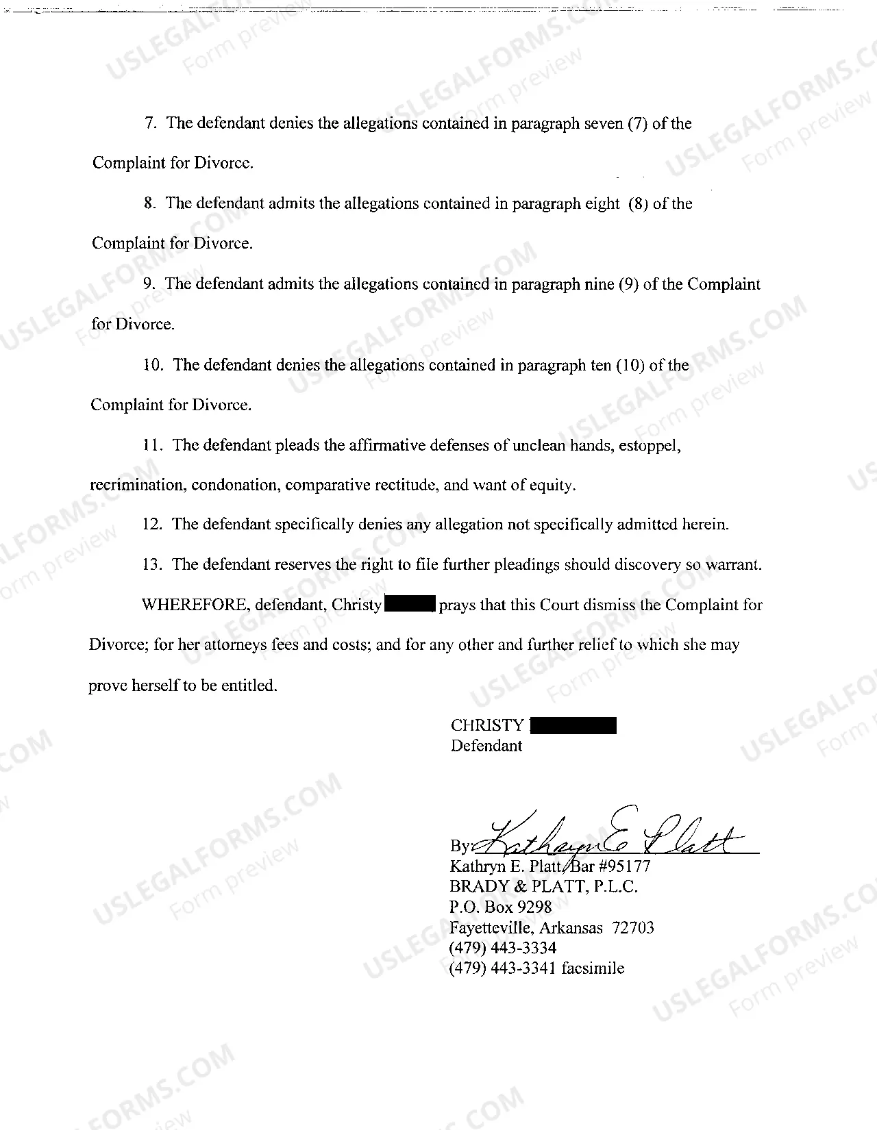 Preview A05 Answer To Complaint For Divorce with Children