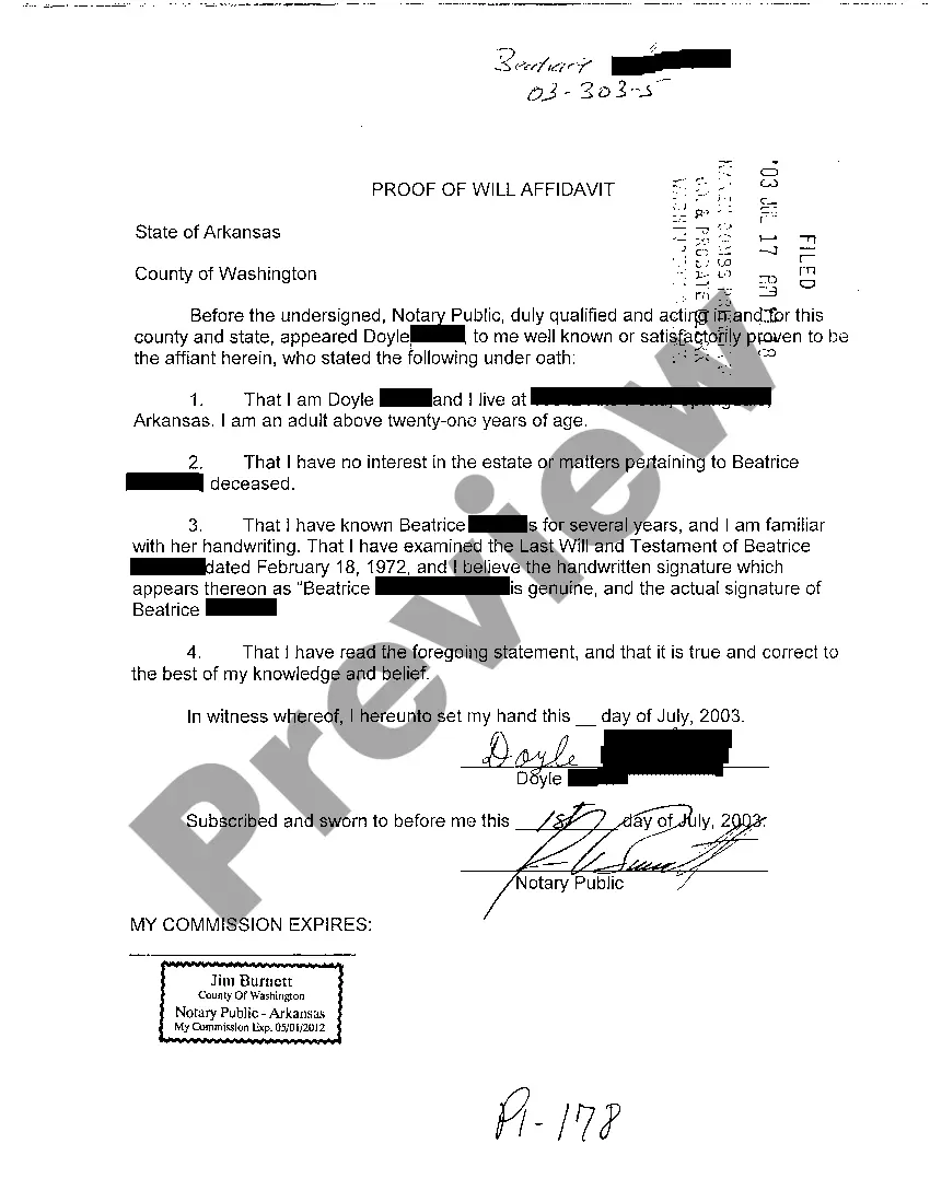 Preview A04 Proof of Will Affidavit