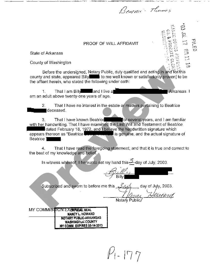 Preview A04 Proof of Will Affidavit