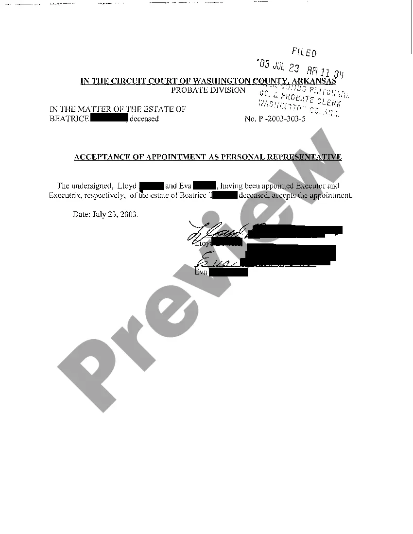 Preview A05 Order Admitting Will To Probate and Appointment of Executor