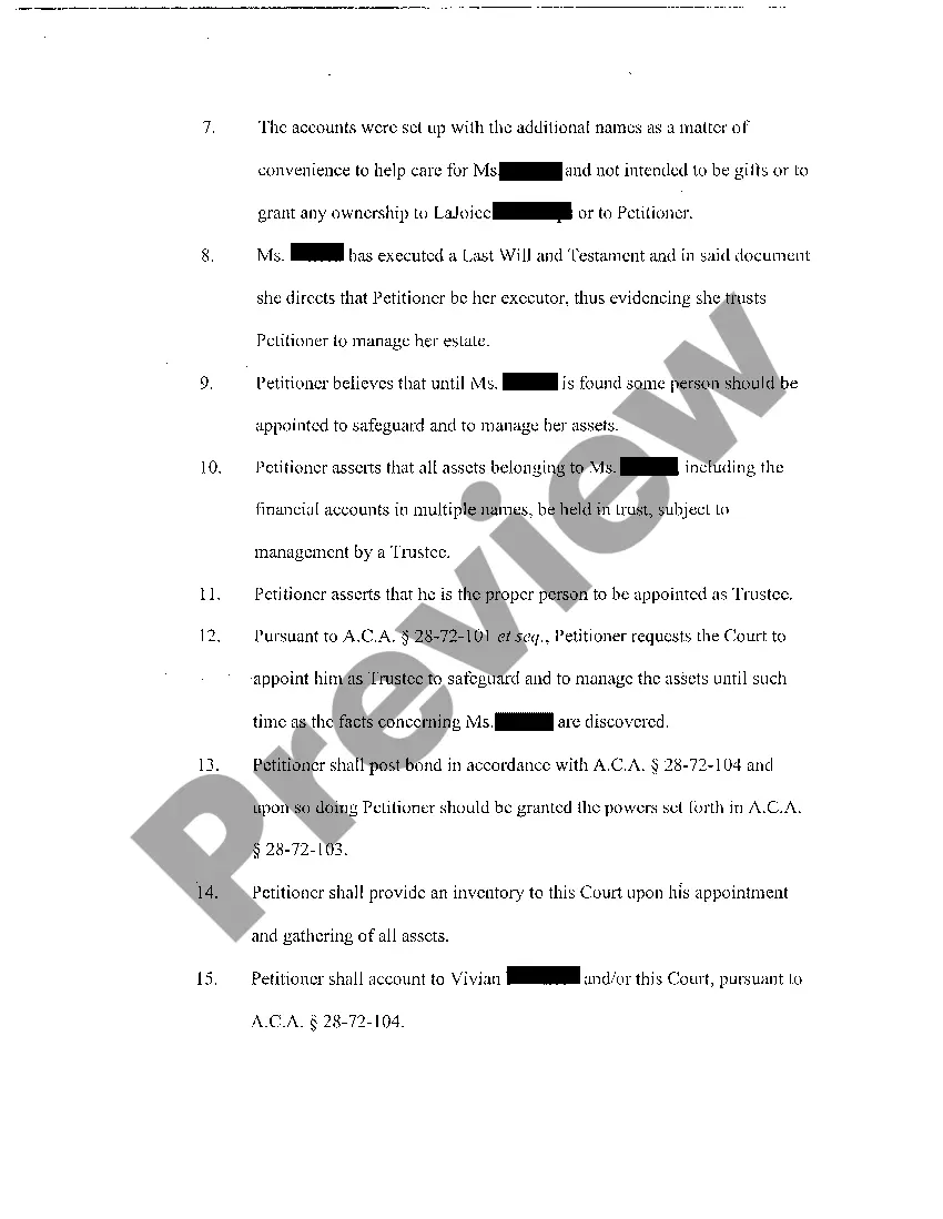 Preview A02 Petition For Appointment of A Trustee For A Missing Person