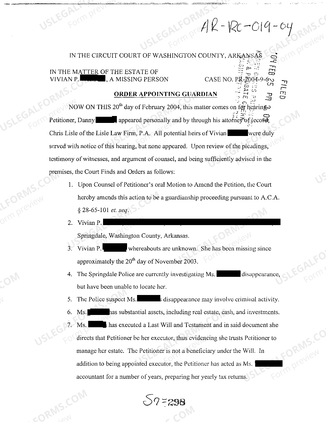 Arkansas Order Appointing Guardian US Legal Forms