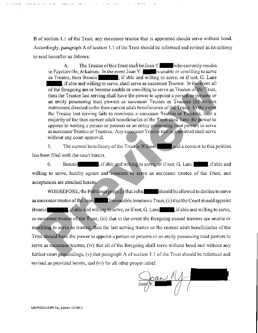 Preview A03 Petition For Resignation of Trustee and Appointment of Successor Trustees