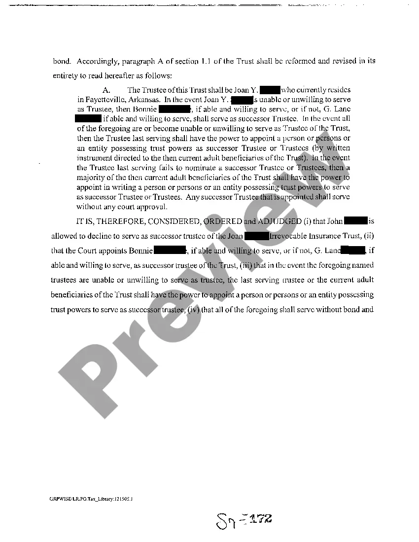 Preview A06 Order Allowing Resignation of Trustee and For Appointment of Successor Trustees