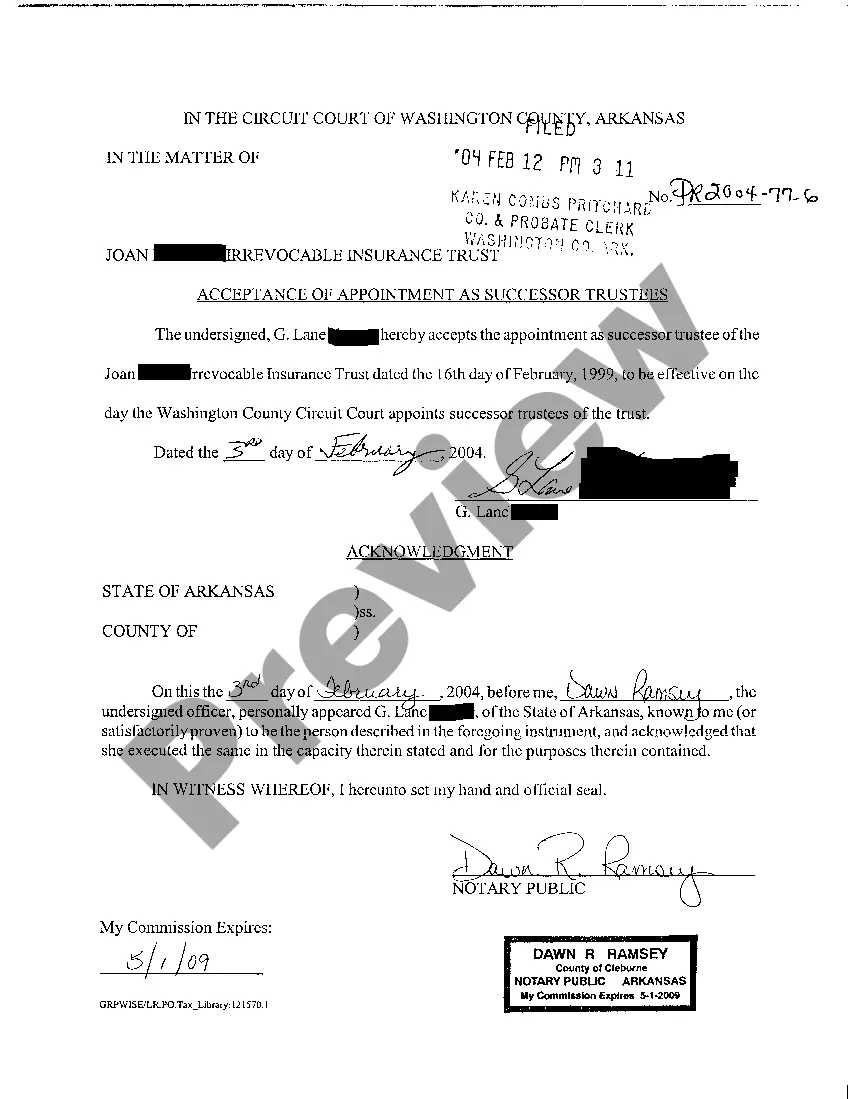 Preview A07 Acceptance of Appointment As Successor Trustees
