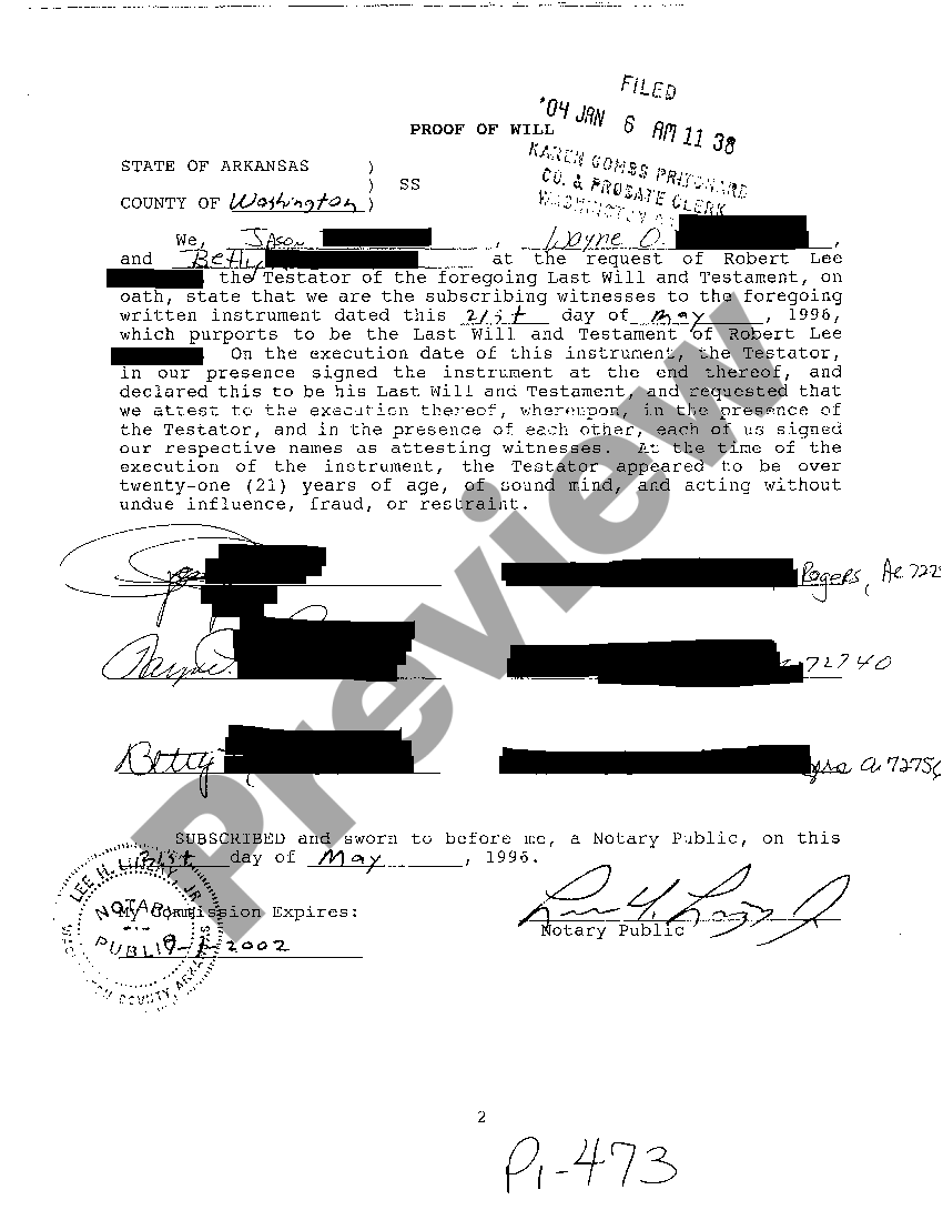 Arkansas Petition For Probate of Will and Appointment of Personal