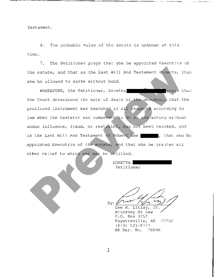 Preview A02 Petition For Probate of Will and Appointment of Personal Representative