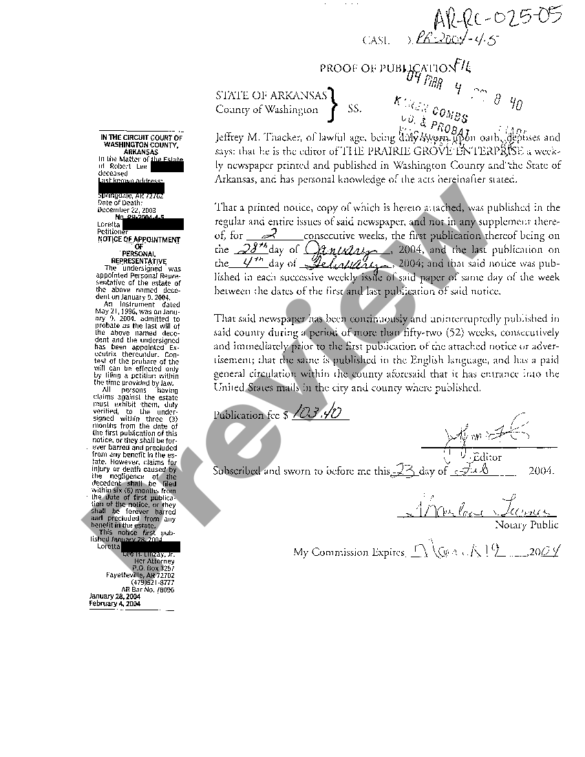 Arkansas Proof of Publication US Legal Forms