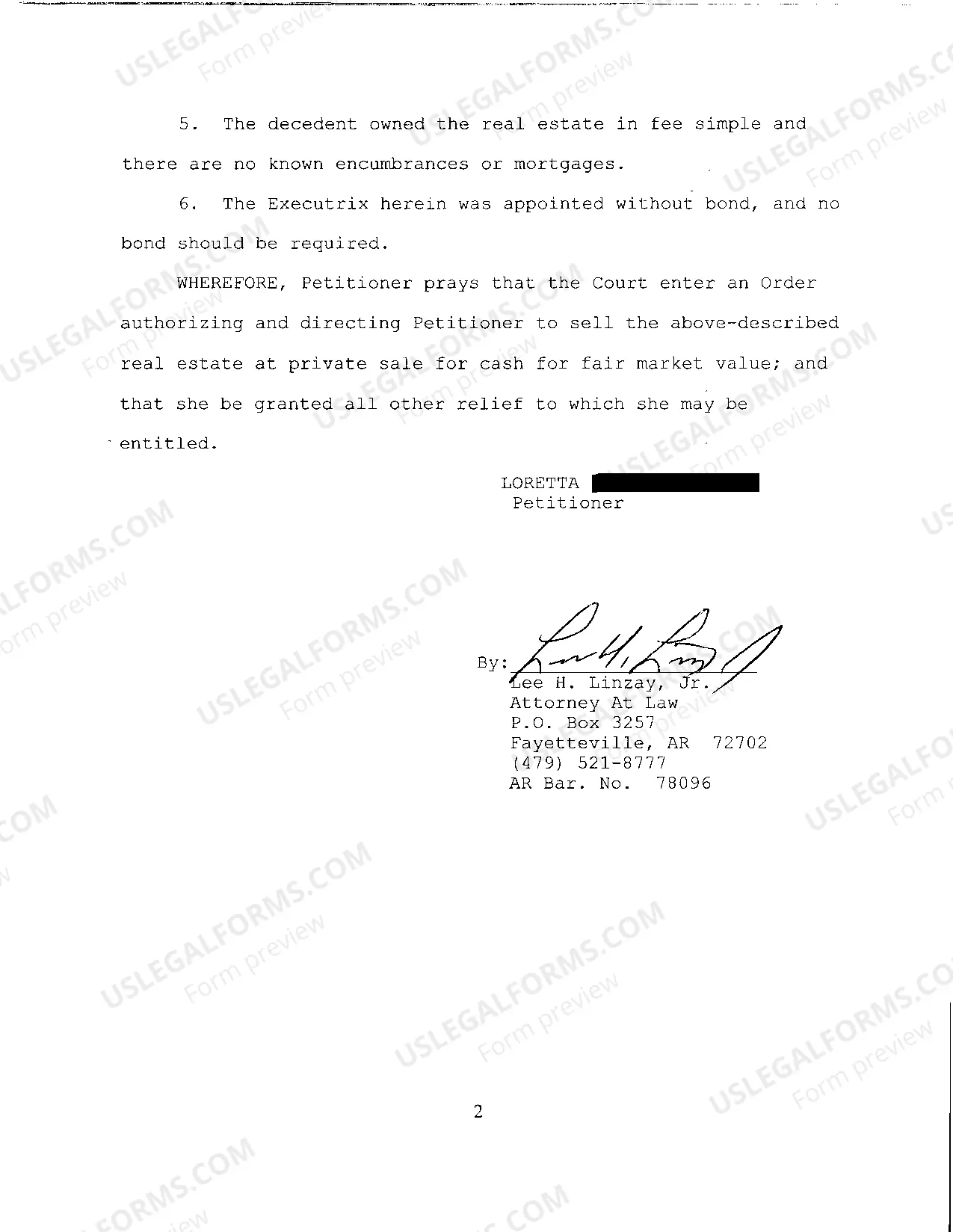 Preview A09 Petition For Authority To Sell Real Estate