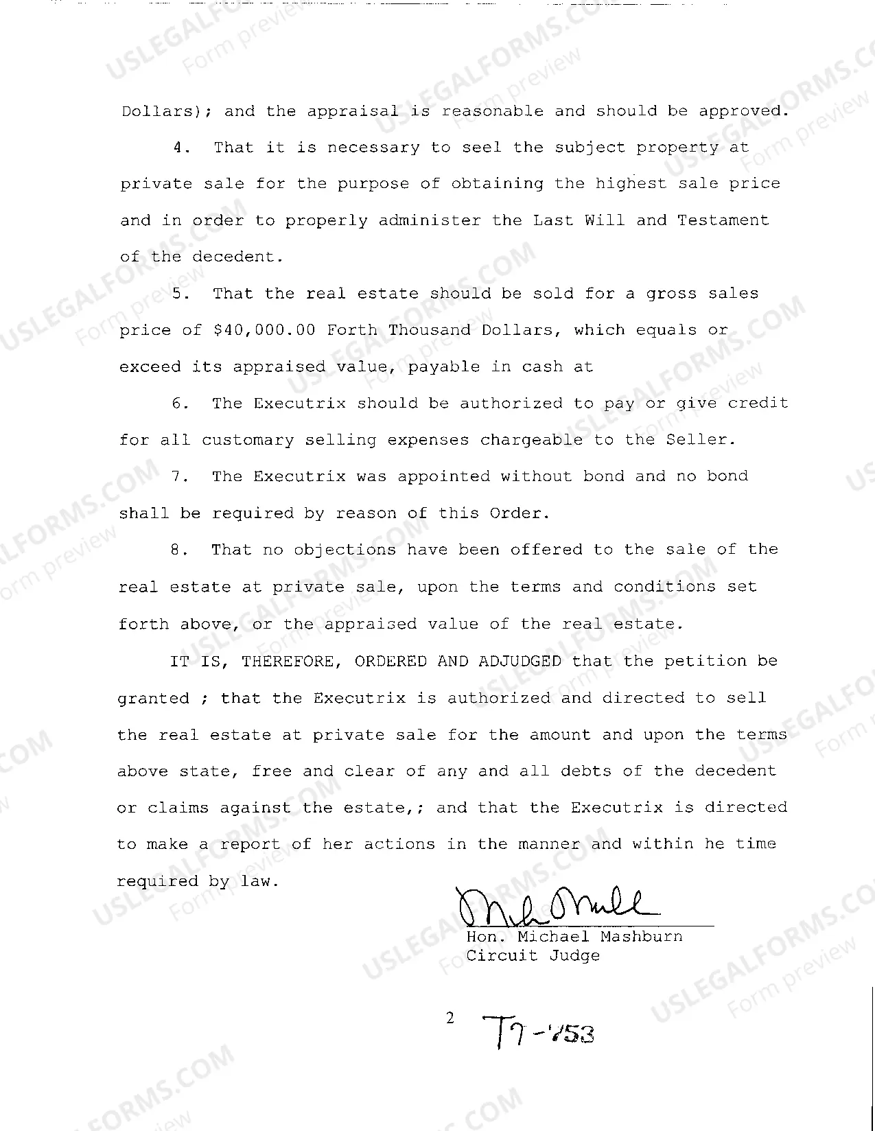 Preview A11 Order Authorizing Sale of Real Estate