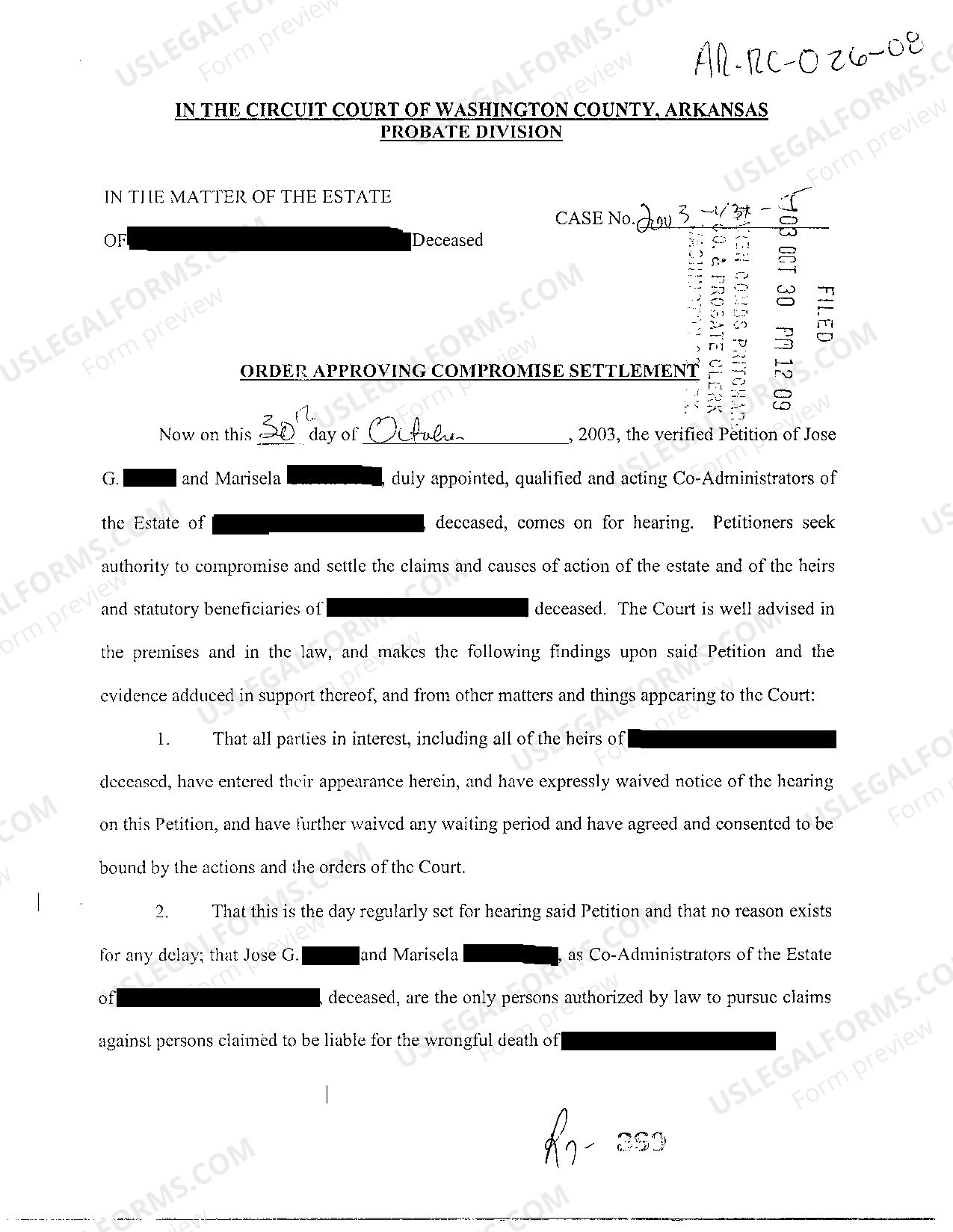 Little Rock Arkansas Order Approving Compromise Settlement US Legal Forms