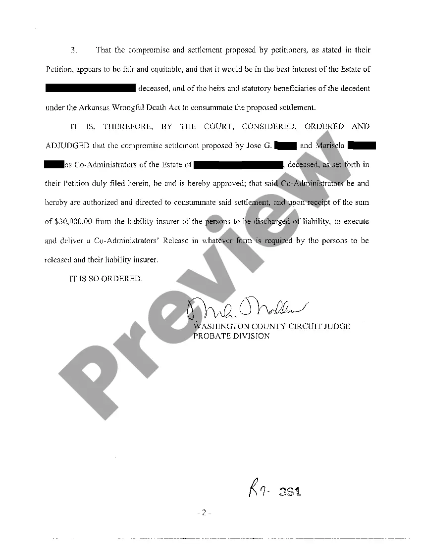 Preview A08 Order Approving Compromise Settlement