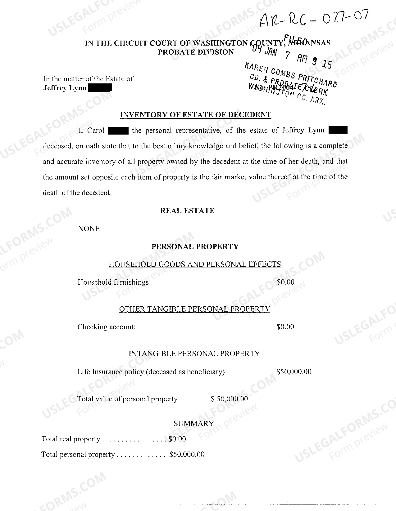 Arkansas Inventory of Estate of Decedent US Legal Forms