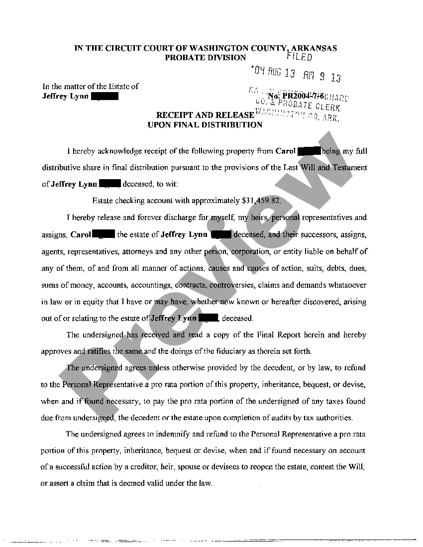 Preview A14 Order For Final Distribution of Assets of The Estate