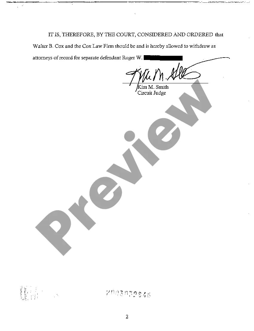 Get A08 Order Granting Permission to Withdraw as Counsel of Record Preview A08 Order Granting Permission to Withdraw as Counsel of Record