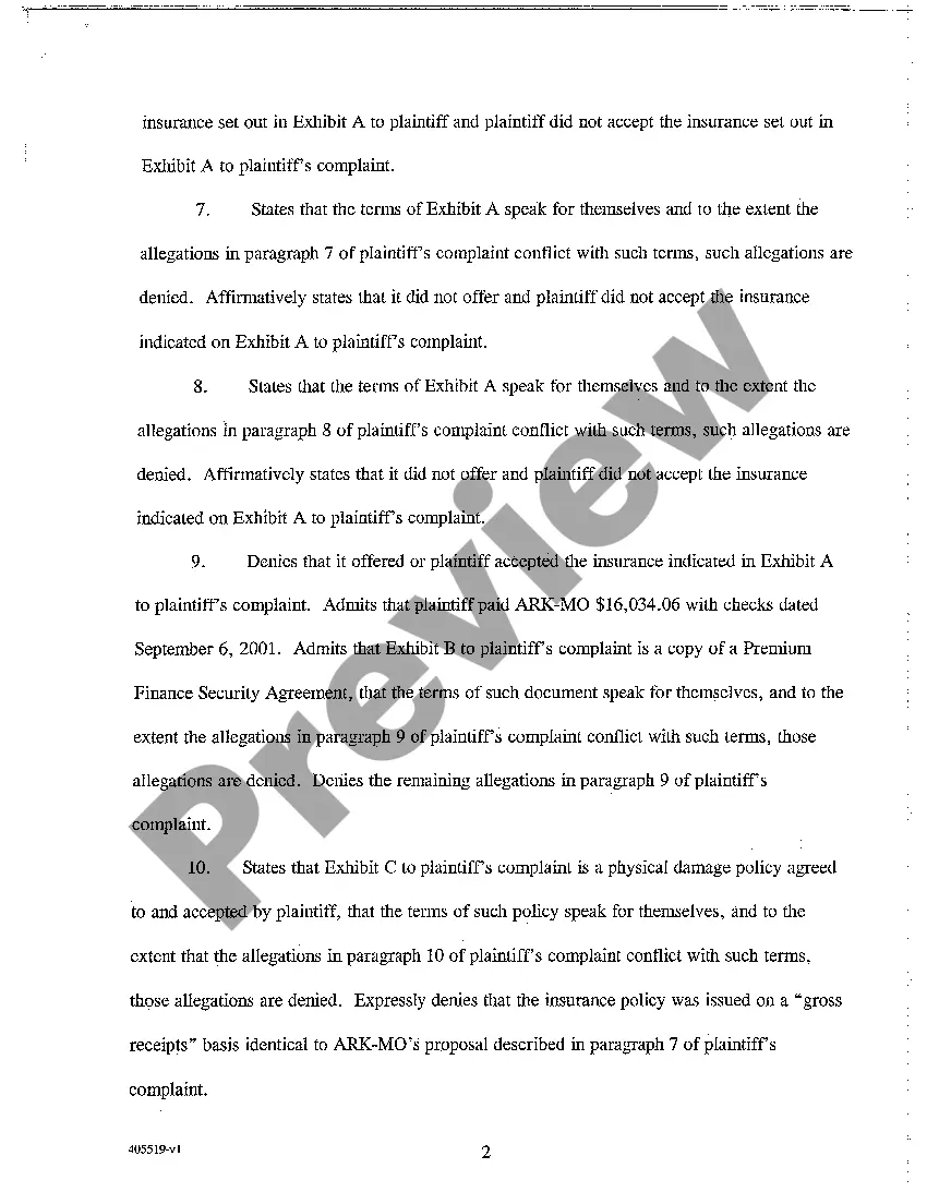 Preview A05 Answer to Complaint for Breach of Contract and Conversion