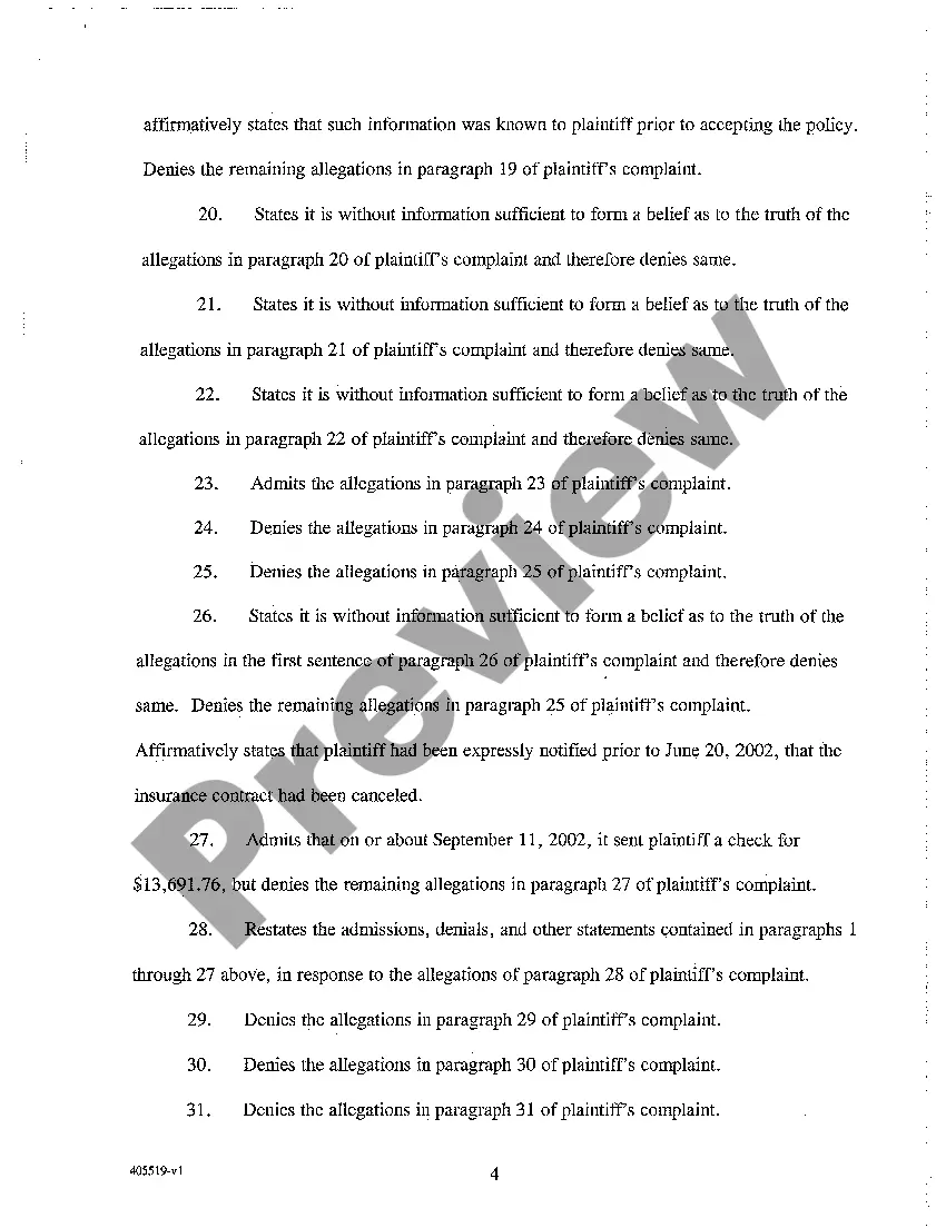 Preview A05 Answer to Complaint for Breach of Contract and Conversion