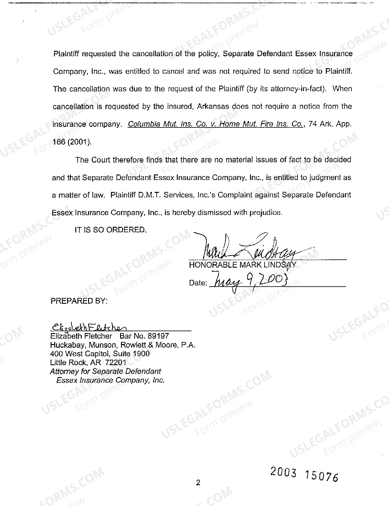 Preview A13 Order Dismissing Plaintiff D.M.T. Services, Inc.'s Complaint Against Essex Insurance Company, Inc.