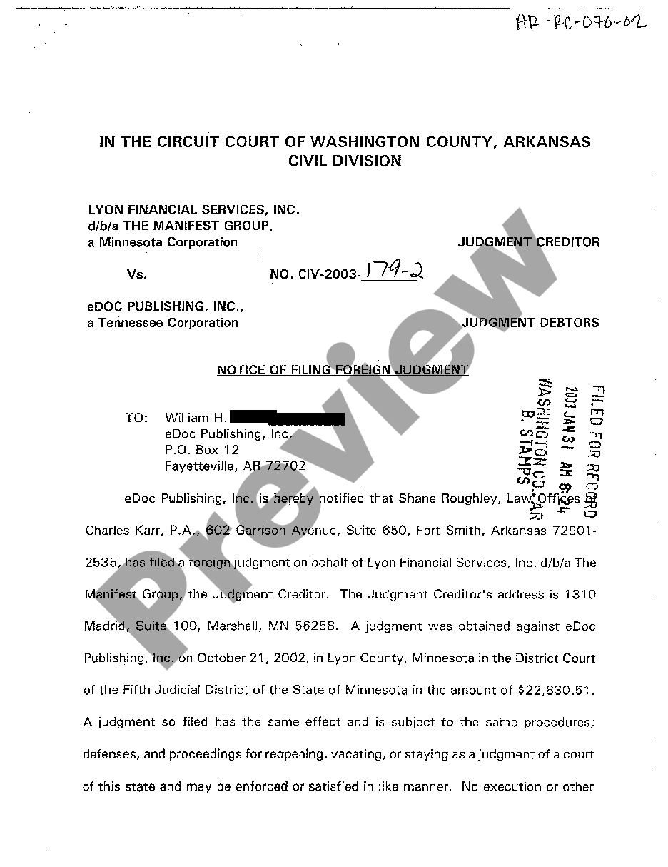page 0 A02 Notice of Filing Foreign Judgment preview