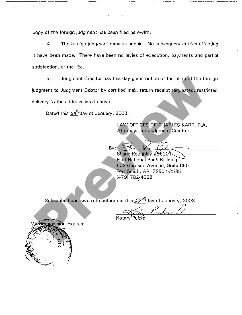 Preview A03 Affidavit in Support of Filing Foreign Judgment